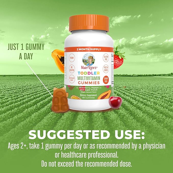 MARYRUTH'S Sugar Free Vitamin Gummies for Kids Age 2 | 2 Month Supply Multivitamin with Vitamin C D3 Zinc | 1 Gummy Per Day | Toddler Vitamins | Sugar Free | Vegan | Non GMO | 60 Count
