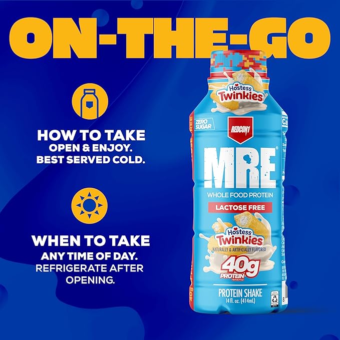 REDCON1 MRE Ready to Drink Protein Shakes Hostess™ Twinkies - Lactose Free RTD Protein Made with Real Whole Food Protein Blends - Easy to Digest Nutritional Shake (12 Pack)