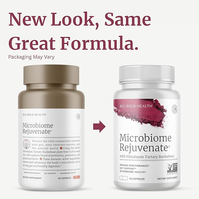 BIG BOLD HEALTH Microbiome Rejuvenate Prebiotic + Probiotic Supplement for Gut Health &amp Immune Support - with Himalayan Tartary Buckwheat - Gluten-Free (60 Count)