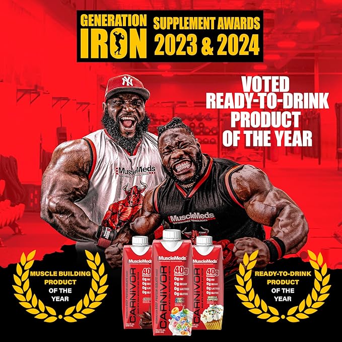 MuscleMeds Carnivor RTD Ready to Drink Protein Lactose Free Sugar Free 40g Isolate Protein Muscle Building Recovery Vanilla Cupcake 16.9 Fl Oz Liquid (Pack of 12)