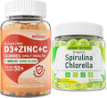 Sugar Free Organic Spirulina Chlorella Gummies 1 Pack + Vitamin C + D3 + Zinc Gummies 2 Pack