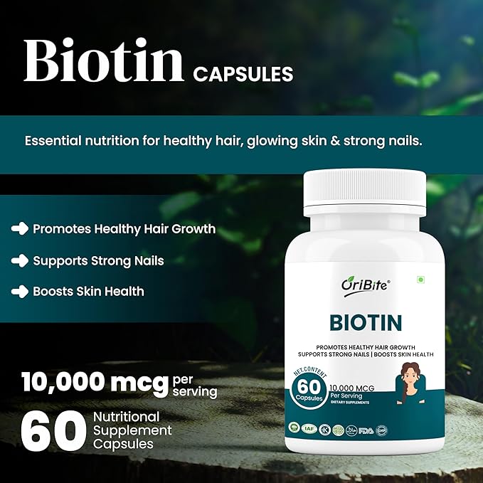 Biotin 10000 mcg with Zinc &amp Vitamin C – Hair Skin &amp Nail Support – Vegetarian Non-GMO &amp Gluten-Free Supplement – 60 Capsules