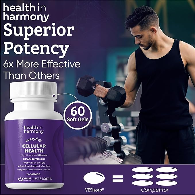 Everyday Cellular Health Supplement - Ubiquinol Coq10 Supplements With Vesisorb® For Enhanced Absorption - Energy Supplements Support Mitochondrial Function and Antioxidant Protection (2 Month Supply)