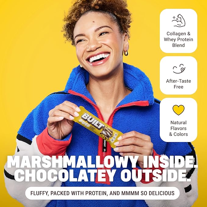 BUILT Bar Puff Protein Bars - S'mores - 15g Protein Snack Bars with Collagen - Calorie Conscious No Gluten Free - 12 Count