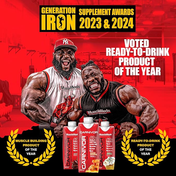 MuscleMeds Carnivor RTD Ready to Drink Protein Lactose Free Sugar Free 40g Isolate Protein Muscle Building Recovery Halal Certified Salted Caramel 16.9 Fl Oz (Pack of 12)