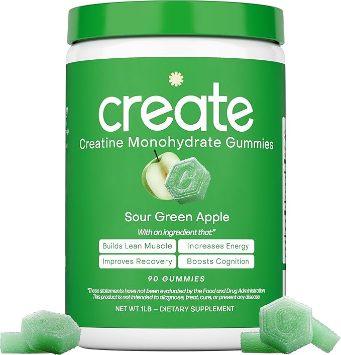 Create Creatine Monohydrate Gummies for Men &amp Women Boost Focus Strength and Endurance Anti-Melting Formula Vegan Gluten-Free Non-GMO 1.5g of Creatine per Gummy (Sour Green Apple)