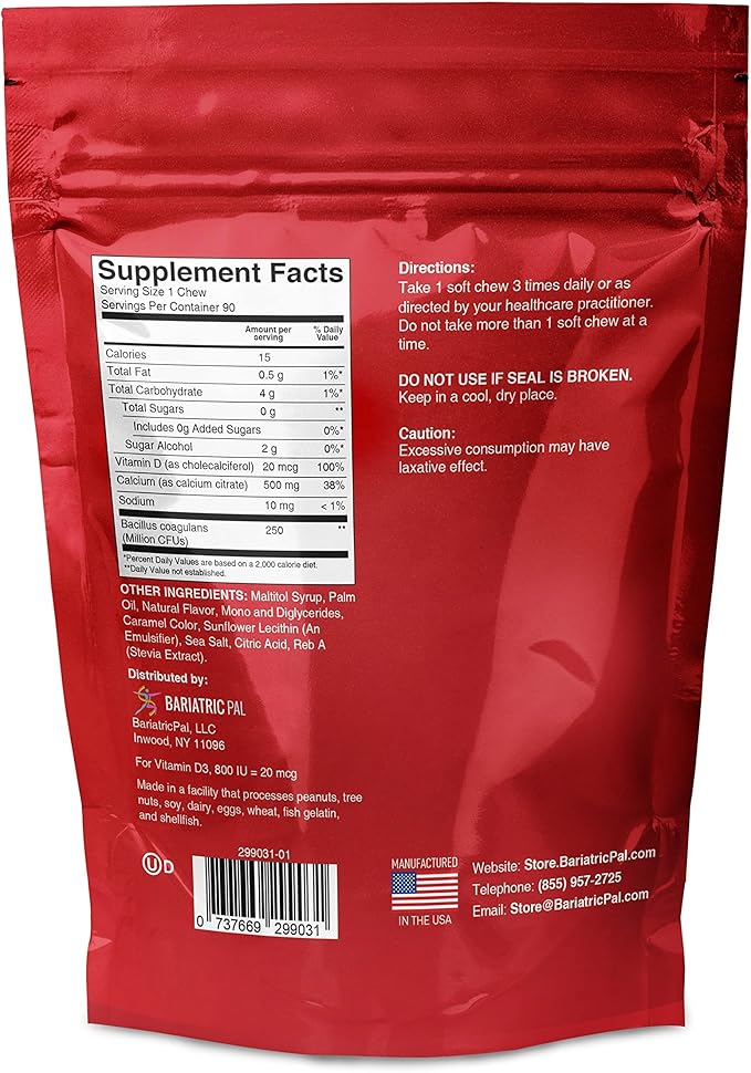 BariatricPal 90-Day Bariatric Vitamin Bundle (Multivitamin ONE 1 per Day! Capsule with 18mg Iron and Calcium Citrate Soft Chews 500mg with Probiotics - Caramel Apple)
