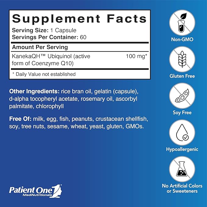 Patient One Ubiquinol 100 mg | Supplement to Support Heart and Vascular Health* | Active Antioxidant Form of CoQ10 | 60 Capsules