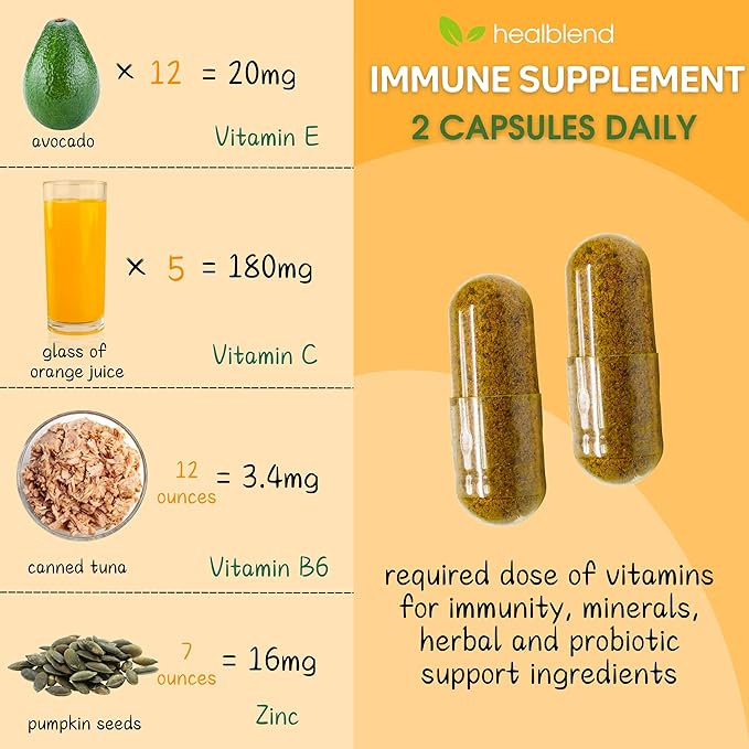 healblend 10 in 1 Immune Support Supplement Booster with Elderberry Zinc Echinacea Turmeric Lactobacillus Acidophilus for Adults (3 Pack)