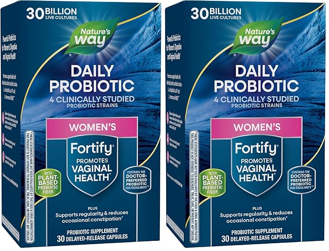 Nature's Way Fortify Daily Probiotic for Women 30 Billion Live Cultures 10 Strains Prebiotics Supports Digestive &amp Immune Health* No Refrigeration Required 30 Capsules (Packaging May Vary)