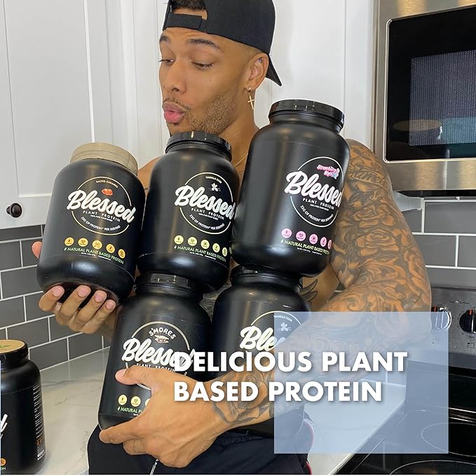 BLESSED Vegan Protein Powder - Plant Based Protein Powder Meal Replacement Protein Shake 23g of Pea Protein Powder Dairy Free Gluten Free Soy Free No Sugar Added 30 Servings (Cookies &amp Cream