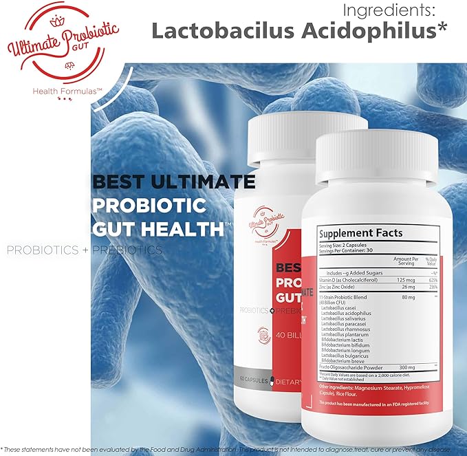 Best Ultimate Probiotic Gut Health - Our Best Total Gut Probiotic - Ultimate 11 Strain Probiotics &amp Prebiotic Formula to Restore Gut Health - Leaky Gut Supplement - Acid Reflux Probiotics