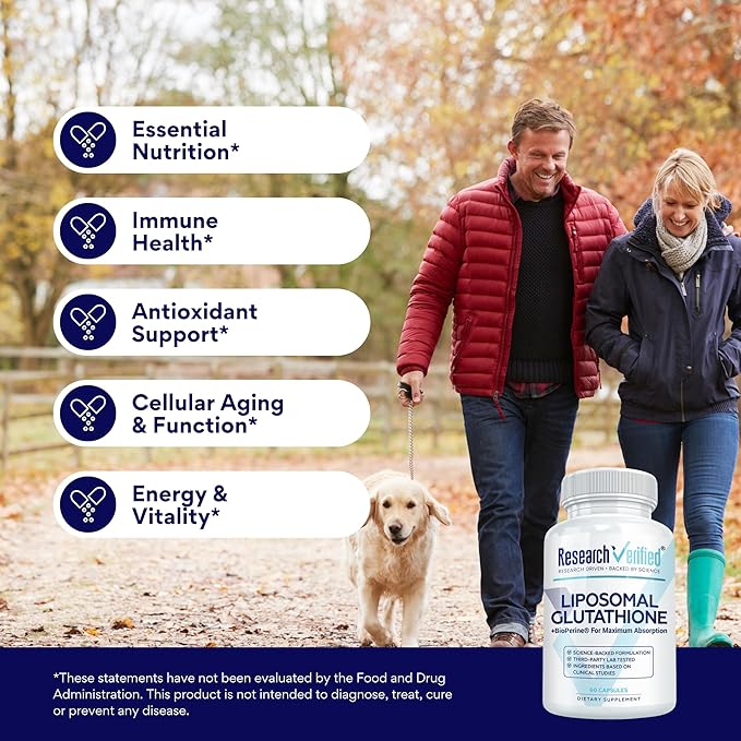 Research Verified® Glutathione - Liposomal Glutathione 500mg with Phospholipid Complex Vitamin C Bioperine® - Vegan - 60 Capsules Per Bottle (6 Bottles)