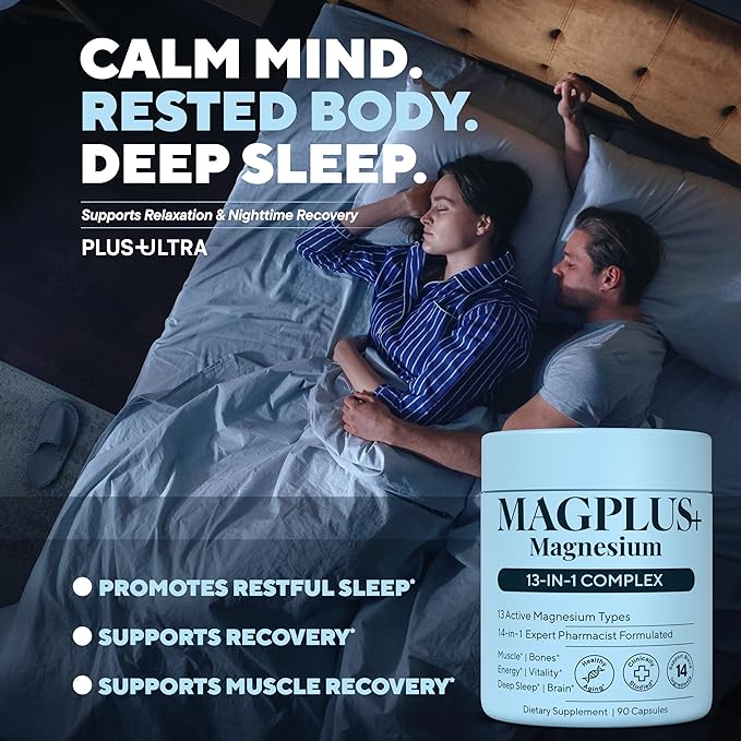Magnesium Complex for Women &amp Men 1000mg | MAGPLUS+ 13-in-1 Advanced Liposomal Ultra Formula | Glycinate L-Threonate &amp Triple Magnesium Blend | Brain Memory &amp Deep Sleep | 90 Capsules