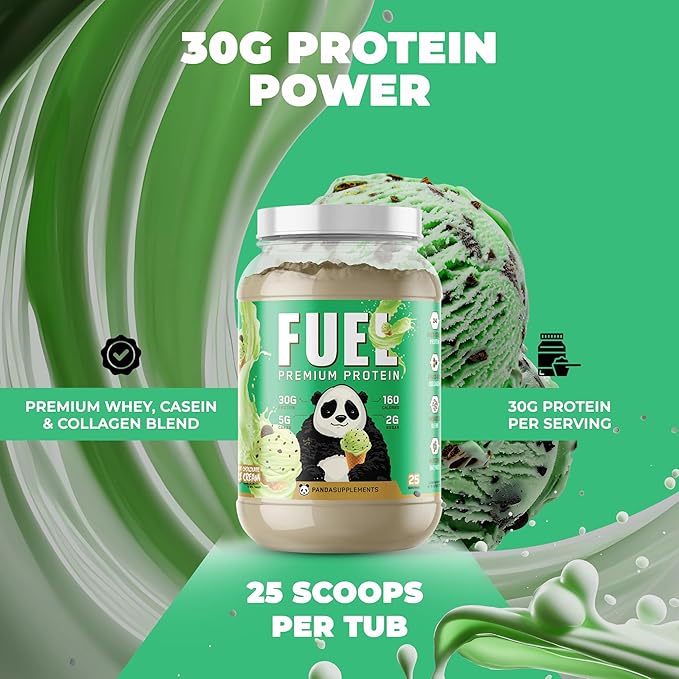 Underground Bio Labs Panda Fuel Premium Protein WheyHydrolyzed CollagenCaseinProbiotics Enzymes Keto FriendlyTime Release 25 Servings (2.5 Pound Mint Chocolate Ice Cream)