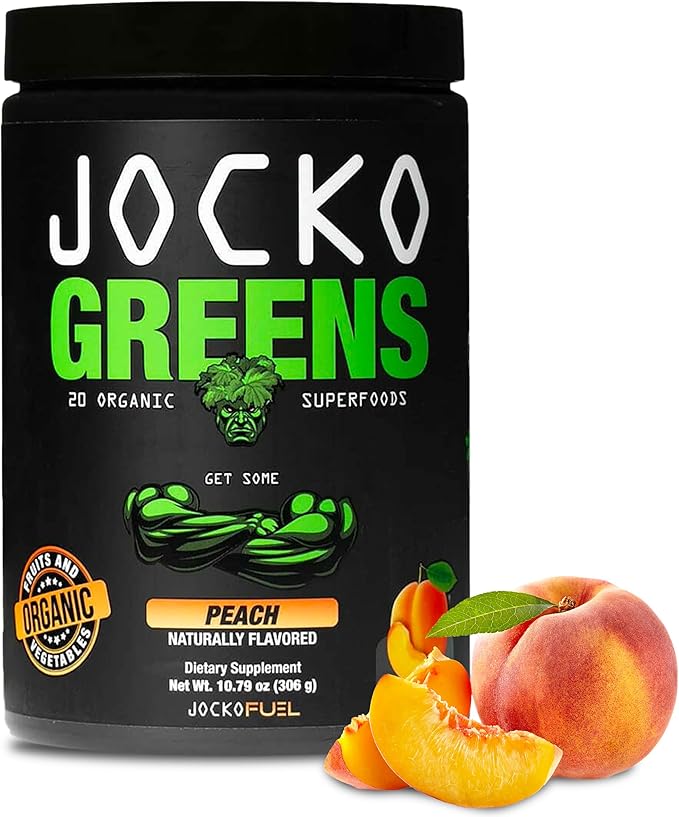 Jocko Fuel Whey Protein Powder Vanilla Daily Greens Peach