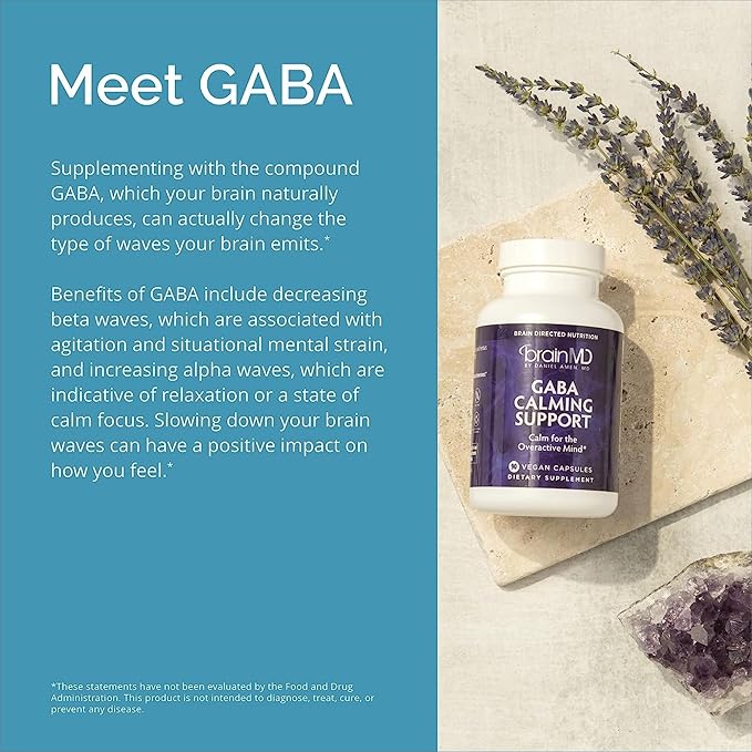 BRAINMD Dr Amen GABA Calming Support - 90 Capsules Pack of 2 - Promotes Relaxation - Contains Magnesium Vitamin B6 &amp Lemon Balm - 180 Total Servings