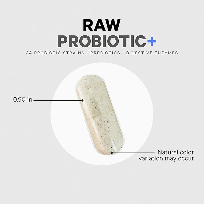 Codeage Raw Probiotic+ Supplement - 34 Probiotic Strains 100 Billion CFUs Raw Whole Food Probiotics Digestive Enzymes Raw Fruits &amp Veggies Prebiotics - Wild Kefir Culture - Non-GMO - 30 Capsul