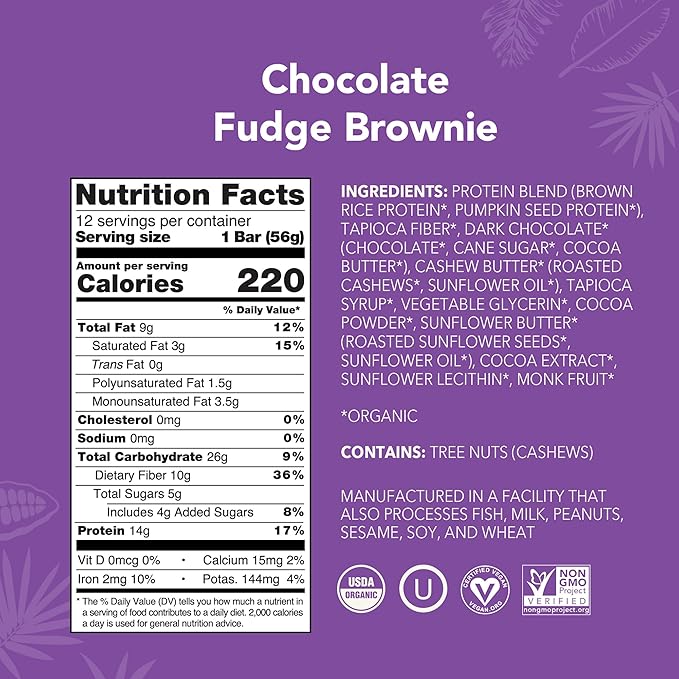 ALOHA Organic Plant-Based Protein Bars | Chocolate Fudge Brownie | Vegan Gluten-Free Paleo Low-Carb Non-GMO Soy-Free 12 Count