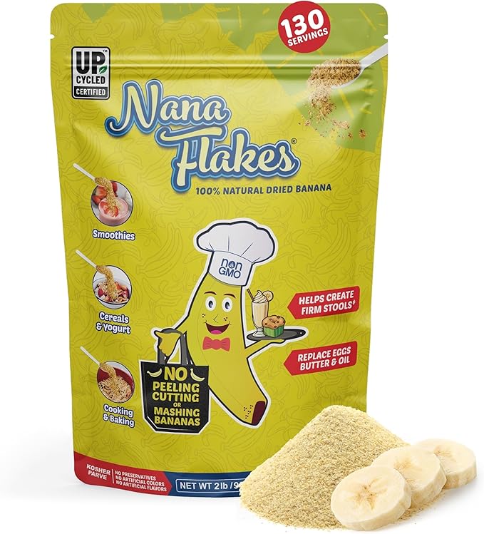 Nutritional Designs Nana Flakes 100% Natural Banana Powder Digestive Support - Source of Potassium &amp Fiber - Substitute for Eggs Butter or Oil in Baking (2LB Bag)