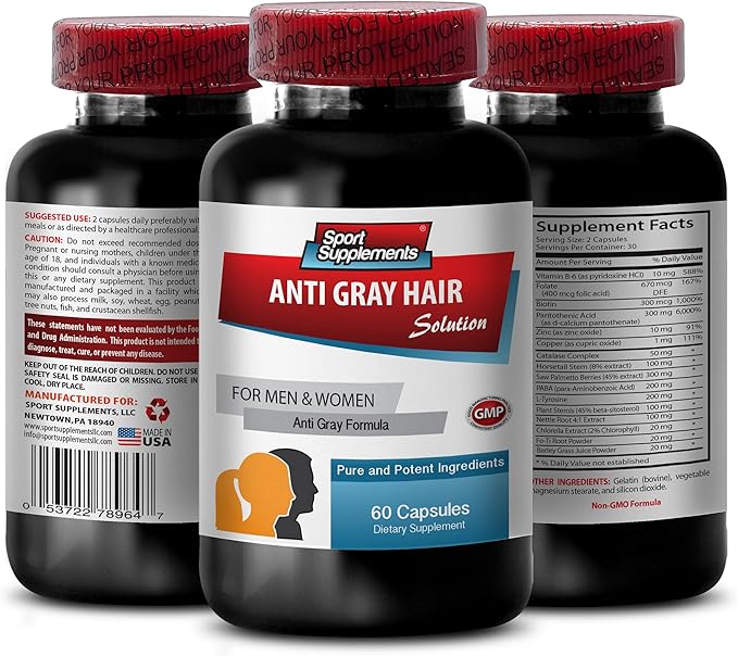 Biotin Pills for Hair Growth - Anti Gray Hair - Chlorophyll Powder Gray Hair Organic Gray Hair Restore Reverse Gray Hair Supplements Reverse Gray Hair for Men Reverse Gray Hair for Women 6B 360C