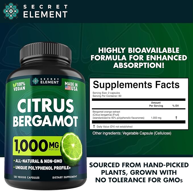 Citrus Bergamot Extract 1000mg for Women and Men – Polyphenol-Rich Bergamot Capsules for Daily Wellness Antioxidant Support &amp Healthy Lifestyle Non-GMO Gluten Free 120 Vegan Capsules Pack of