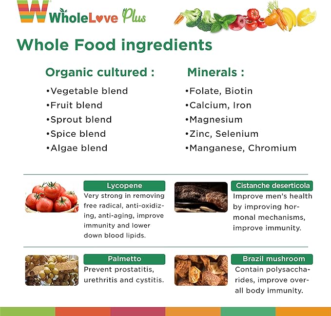 NOTO WholeLove Plus Women's Organic Whole Food Multivitamin 60 Tables Health Supplements for Immune Support Vitamin Vegan