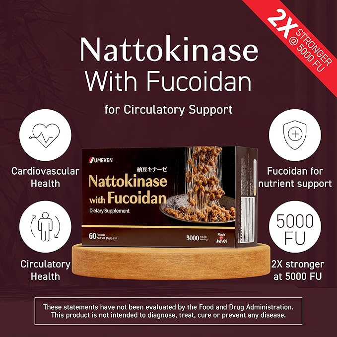 Umeken Nattokinase Plus Fucoidan Nattokinase Supplement 5000FU Natto Odor Free Easy to Take Okinawan Fucoidan Japanese Supplement 60 Counts Pack of 1