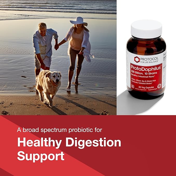 PROTOCOL FOR LIFE BALANCE Proto Dophilus 100 Billion 10 Strains - Support Digestive Gut Health Immune System &amp Detox - Dairy Wheat Soy &amp Gluten Free - Vegan &amp Nut Free - 30 Veg Capsules