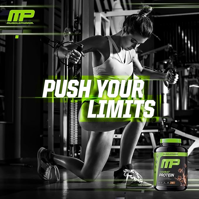 MusclePharm Combat Protein Powder Chocolate Milk Flavor Fuels Muscles for Productive Workouts 5 Protein Sources including Whey Protein Isolate &amp Egg Albumin Gluten Free 4.2 lb 52 Servings
