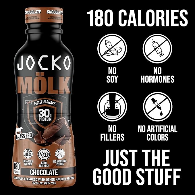 Jocko Mölk Grass Fed Protein Shakes - Ready to Drink (pack of 12) Chocolate + Jocko Fuel Daily Greens Pineapple Coconut