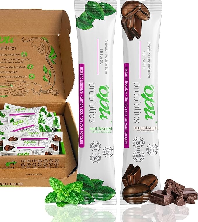 'Opu Probiotics Mint Instant-Dissolve - One Month Supply - 5 Billion CFU's - Men Women &amp Children w/Prebiotics Digestive Immune Support Sugar Free Gluten Free Non GMO