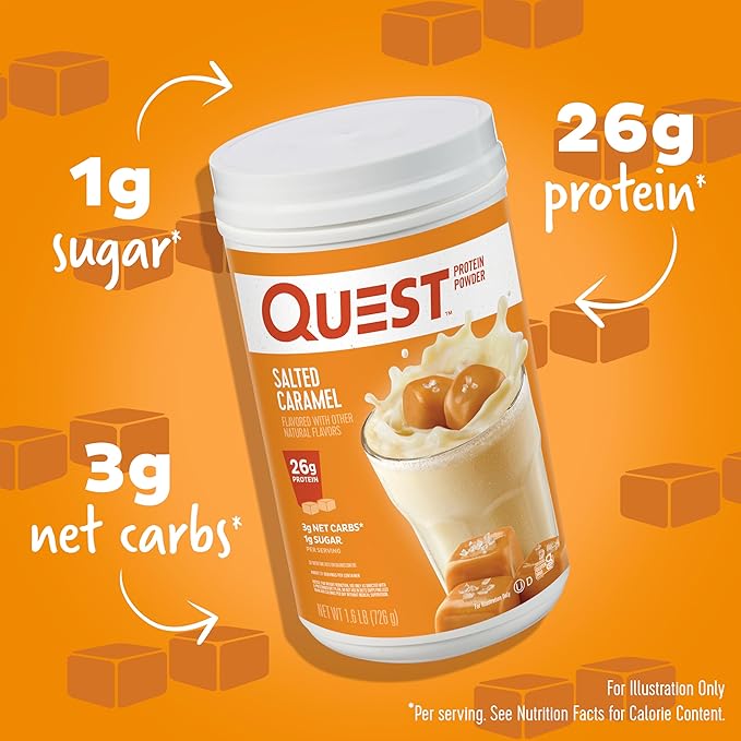 Quest Nutrition Salted Caramel Protein Powder 26g Protein 1g Sugar Low Carb Gluten Free 1.6 Pounds 24 Servings &amp Cinnamon Crunch Protein Powder 20g Protein 2g Net Carb 1g Sugar