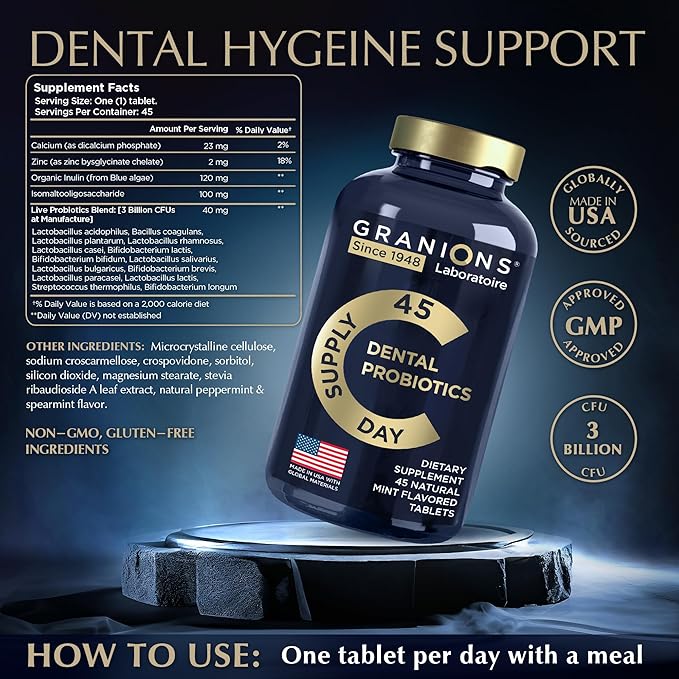 Dental Probiotics for Teeth and Gums - Fresh Breath Lactobacillus Salivarius Probiotic for Women and Men - Oral Probiotics for Mouth Bad Breath Dental Probiotic for Mouth Health - 45 Mint Tablets