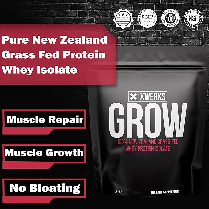 Xwerks Grow Whey Protein Powder 25g Pure Isolate Protein from New Zealand Grass Fed Cows Builds Strength and Speeds Recovery Paleo and Keto Friendly Soy and Gluten Free Strawberry 30 Servings