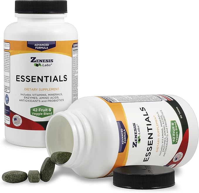 Zenesis Labs Essentials - a Natural &amp Nutrient Rich Multi-Vitamin - with Minerals Enzymes Amino Acids Antioxidants and Probiotics - 90ct