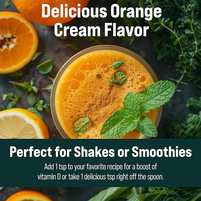 Natural Force Pure Vitamin D – Liquid D3 &amp K2 with Coconut MCT –1000 IU Immunity &amp Nutrient Absorption Booster- Vegan - Orange Cream 16 fl oz