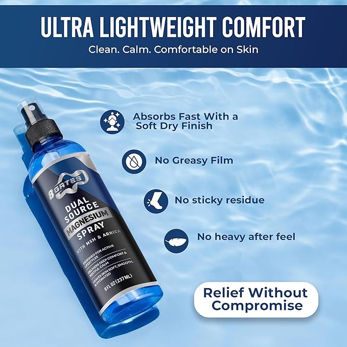 8 Gates Dual Source Magnesium Oil Spray for Pain Relief with MSM &amp Arnica – Deep Muscle Relief for Leg Cramps Sore Muscles &amp Feet – Dead Sea Magnesium Chloride Epsom Salt &amp Panthenol – 8
