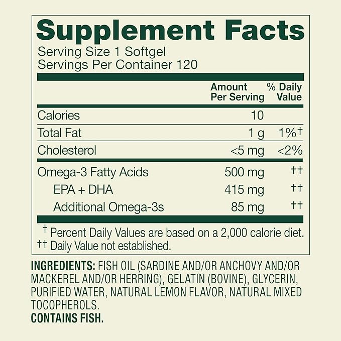 SUREFECT Spring Valley Omega-3 Fish Oil 500mg Softgels - 120 Count Lemon Flavor - Heart &amp General Health Support* - High EPA/DHA Burpless Formula Organizer