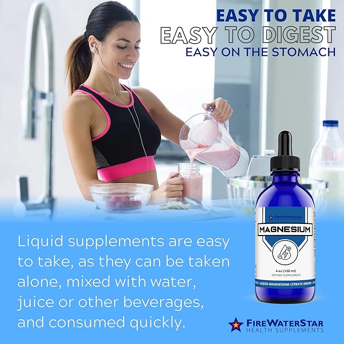 FWS Magnesium Citrate Liquid Drops for Adults and Kids Pure Magnesium Citrate Organic Non-GMO Vegan Supports Sleep Calm Energy Muscles Nerves Easy Adjustable Dosing 4 Month Supply 4 oz