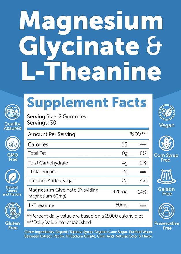 Lunakai USA Made Calcium Magnesium Zinc + Magnesium Glycinate with L-Theanine Gummies Bundle – Naturally Flavored Non-GMO – 60ct Each