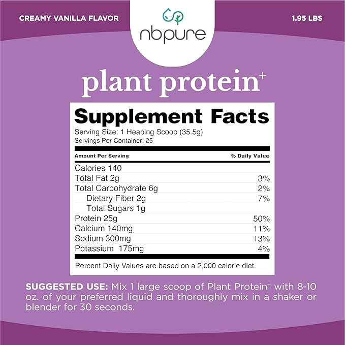 nbpure Vegan Pea Protein Powder Vanilla – Lean Muscle + Hunger &amp Bloating Support for Women Men Kids – 25g Plant Protein Per Serving – No Artificial Sweeteners or Flavors Gusset 25 Servings