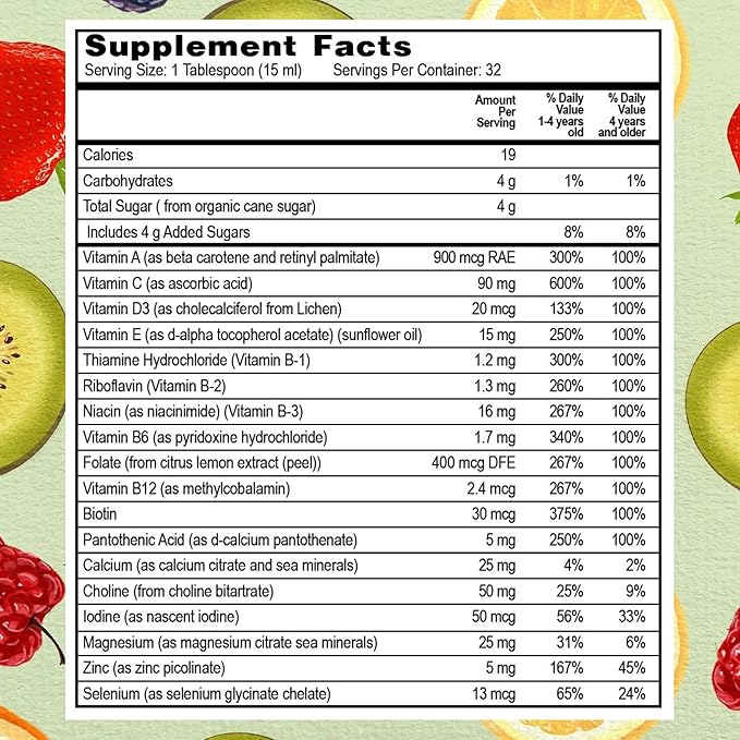 Go Healthy Liquid Multivitamin for Kids 2 Pack Bundle 1 Raspberry Bottle and 1 Peach Mango Bottle