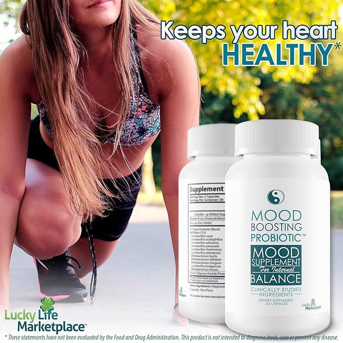 Mood Boosting Probiotic Mood Supplement - Universal Formula for Women &amp Men - Prebiotic &amp Probiotic Support for Full Body Benefits - Aid Improved Digestive Health &amp Immune Health