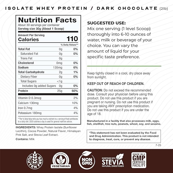 Muscle Feast Grass-Fed Whey Protein Isolate All Natural Hormone Free Pasture Raised Whey Isolate Protein Powder for Men and Women Clean Gluten-Free Delicious Isolate Protein - Dark Chocolate 2lb