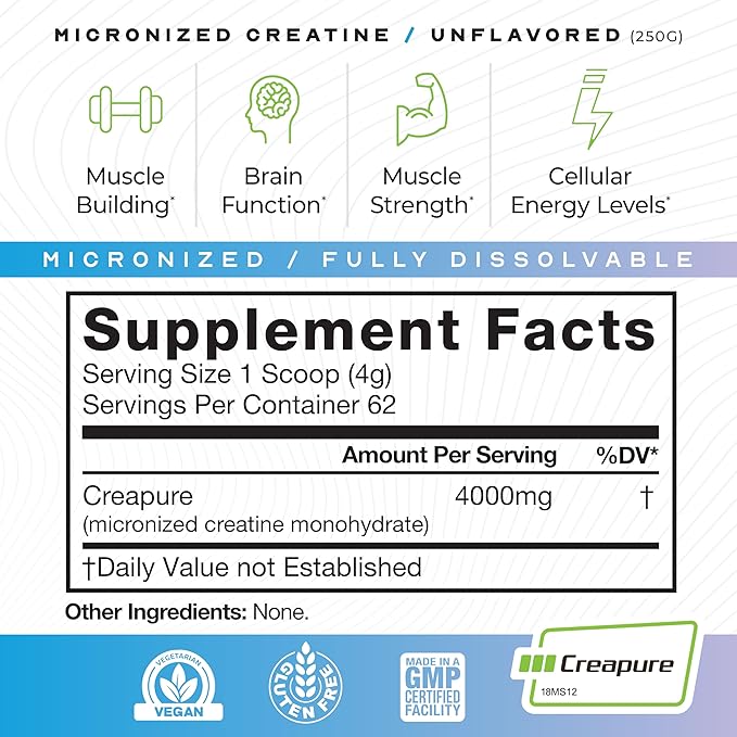 Muscle Feast Micronized Creapure Creatine Monohydrate - Unflavored 250g (x1) and 100% Whey Concentrate Isolate &amp Hydrozlyed Blend - Vanilla 5lb (x1) - Muscle Recovery and Performance Bundle
