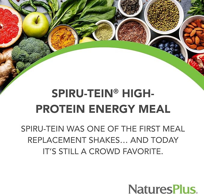 NaturesPlus SPIRU-TEIN Banana - 1.2 lbs - Plant-Based Protein Shake - Non-GMO Vegetarian Gluten Free - 16 Servings