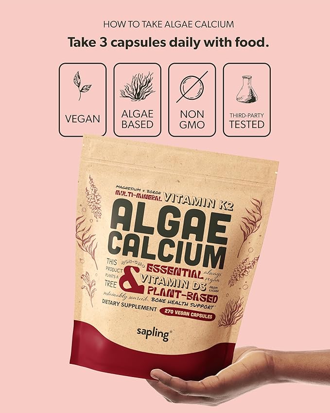 Calcium Supplement - Whole Food with Vitamin K2 &amp D3 Magnesium Zinc Boron Mineral Complex. Sourced Sustainably from Red Algae. for Bone Strength and Support. Non-GMO &amp Vegan (270 Count)