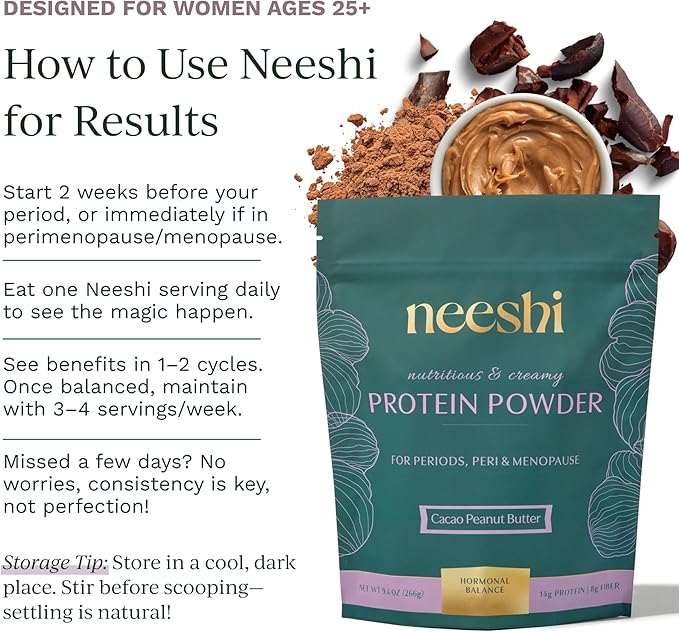 Nourishing Protein Blend for Hormonal Balance – Vegan Gluten-Free All-Natural – Supports PMS &amp Menopause Relief – 1-Week Supply – Cacao Peanut Butter Flavor