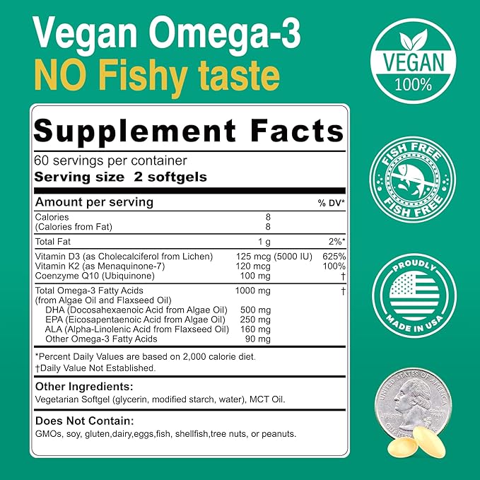 Liposomal Calcium AKG Supplement 1500mg + Vegan Omega 3 Supplement 1000mg